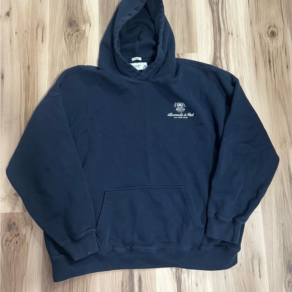 Abercrombie & Fitch Hoodie Navy Soft Fleece Oversized 90s Prep Crest Logo Mens